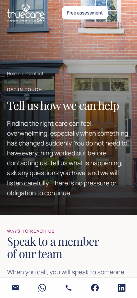 The contact page on a phone, opening by telling the reader they do not need to have everything worked out before getting in touch
